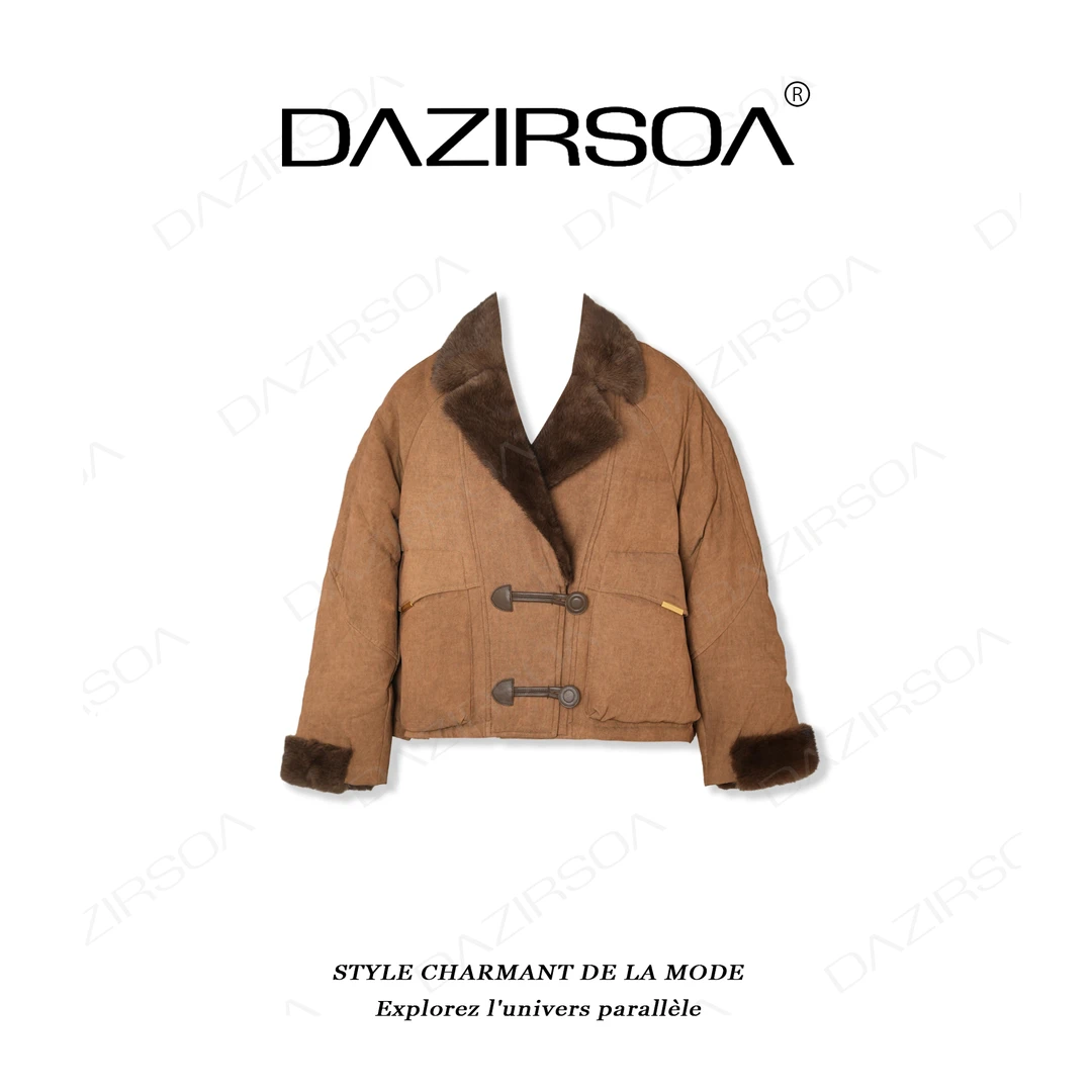 DAZIRSOA/达姿“假日新章”复古洋气拼接毛毛羽绒服外套 W378