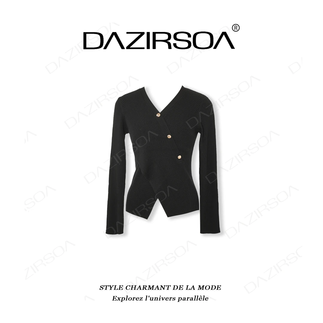 DAZIRSOA/达姿“都市幻想曲” 气质优雅金扣V领百搭羊毛毛衣 T967