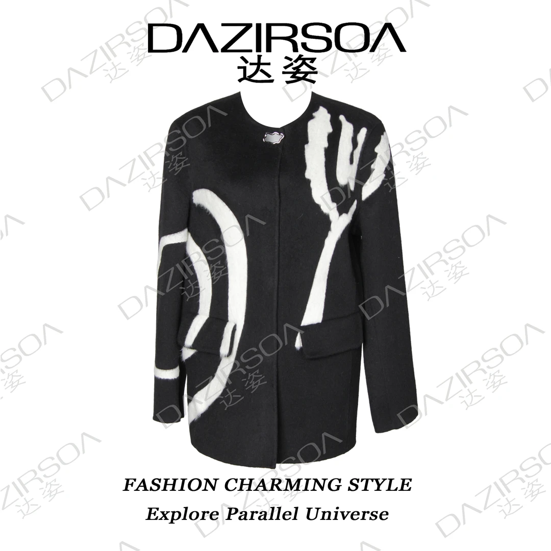 DAZIRSOA/达姿[艺术派]高奢定制简约时尚涂鸦风双面羊毛外套 N691