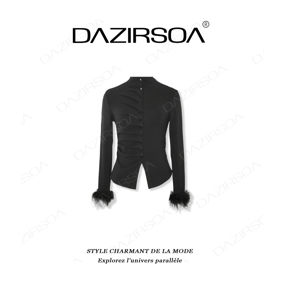 DAZIRSOA/达姿“共享心跳” 小众拼接立体褶皱袖子毛毛上衣 U132