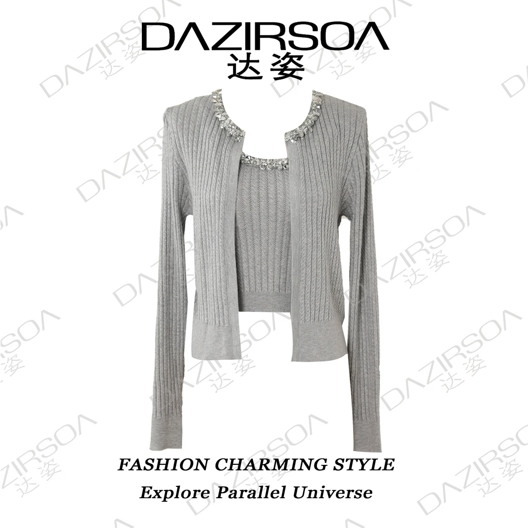 DAZIRSOA/达姿24AW/名媛气质/时尚感立体钉钻两件套毛衣 S976