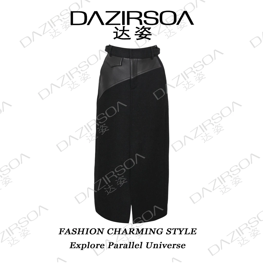 “机车御姐”高级感羊毛绵羊皮拼接半身裙 N669