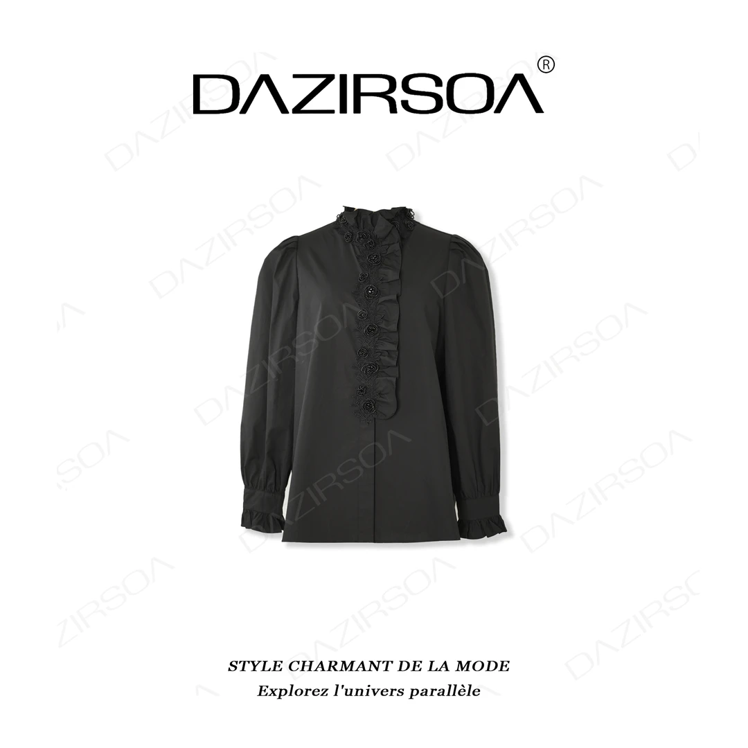 DAZIRSOA/达姿“翻阅灵感”拼接立体花朵花边领洋气衬衫 W161