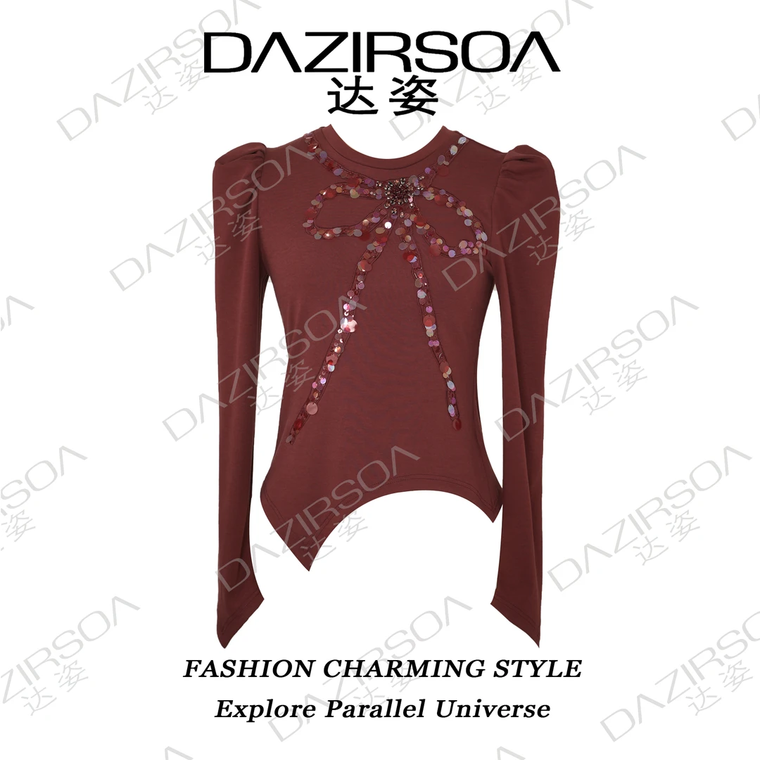 24A/W  “时空界限” 时尚立体蝴蝶结亮片打底上衣 T507