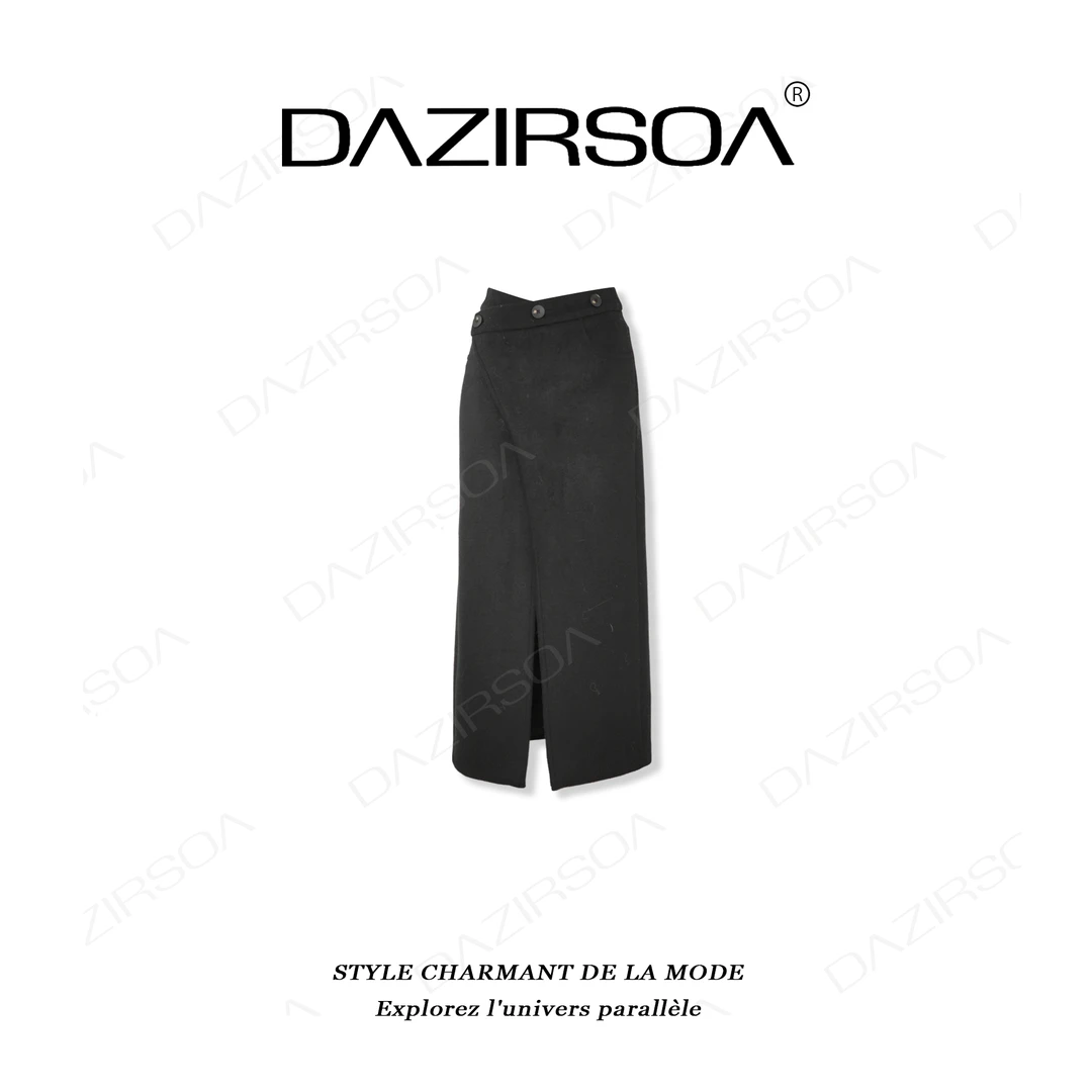 DAZIRSOA/达姿”黑色尤加利“气质优雅中腰开叉显瘦半身裙 U371