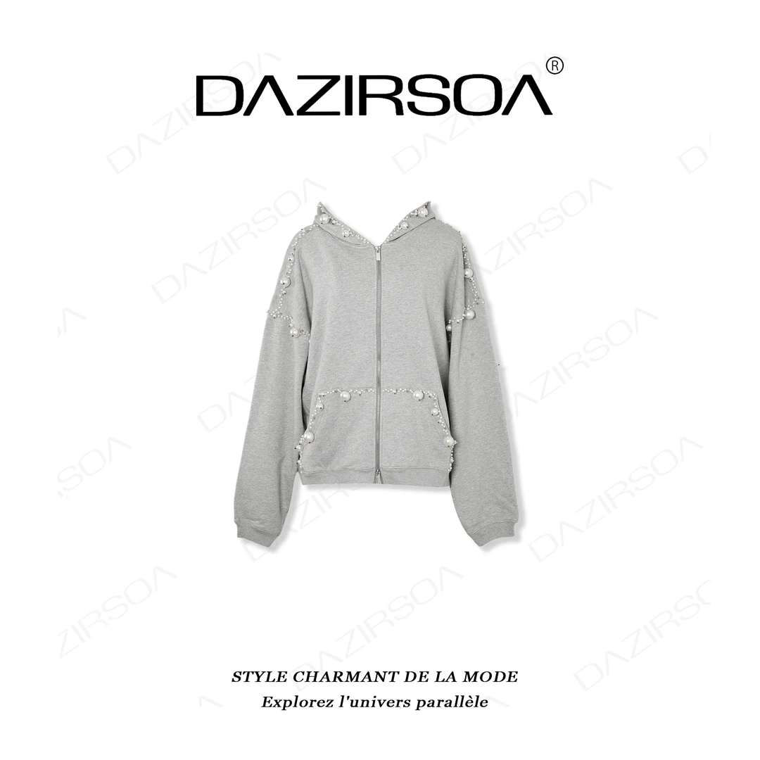 DAZIRSOA/达姿24A/W "珍爱的你" 简约百搭立体珍珠拉链卫衣 T158