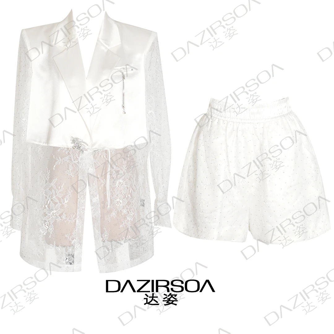 Showyee 时髦姐姐 //朦胧美蕾丝拼接醋酸套装 S105