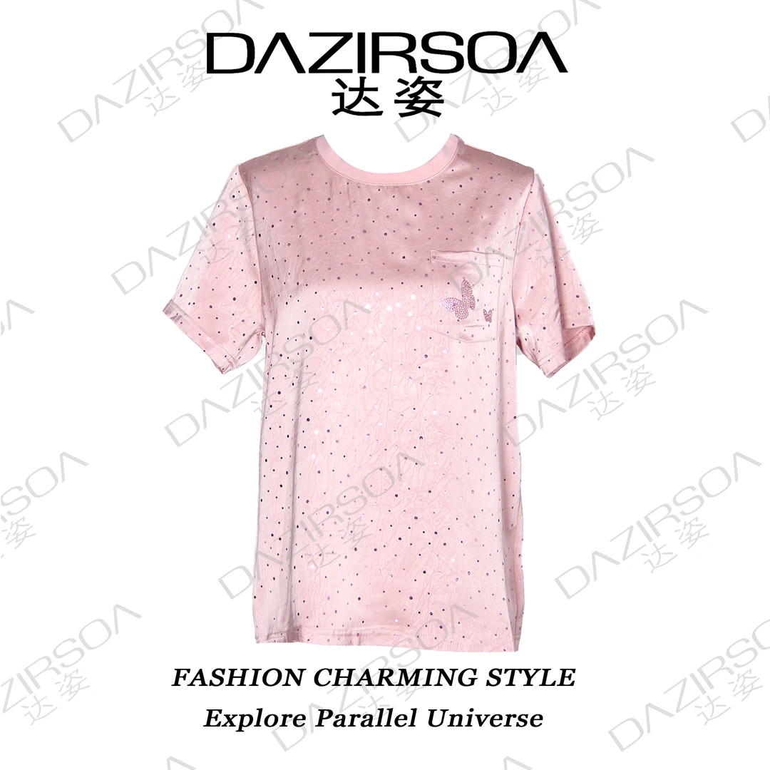 DAZIRSOA/达姿NEW ARRIVAL |”夏至未至“满天星烫钻显瘦T恤 R578