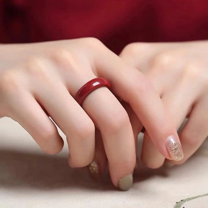 含辰砂工艺品正品高含量朱砂紫金色素圈指环男女同款简约情侣礼物