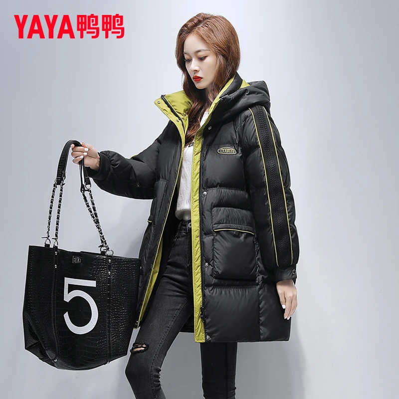 YAYA/鸭鸭羽绒服女中长款2024年新款爆款时尚加厚保暖外套女款