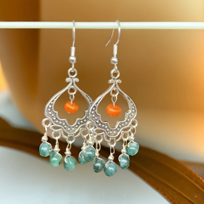 翡翠银钩耳饰 十个小珠尽显精致高贵优雅时尚气质时尚耳坠400