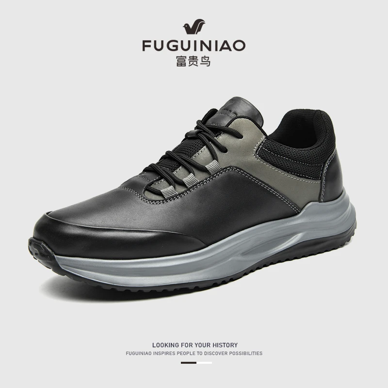 富贵鸟男鞋2024夏季新款真皮透气舒适软底通勤休闲商务运动皮面鞋