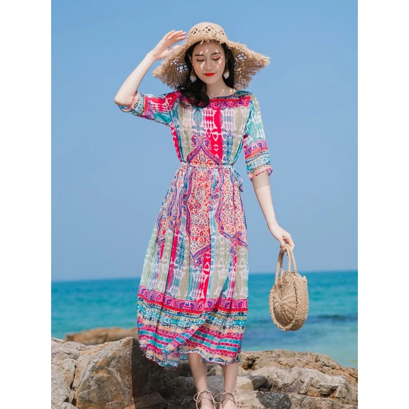 海边度假沙滩裙旅游女连衣裙拍照新疆穿搭夏季夏云南女装草原旅行