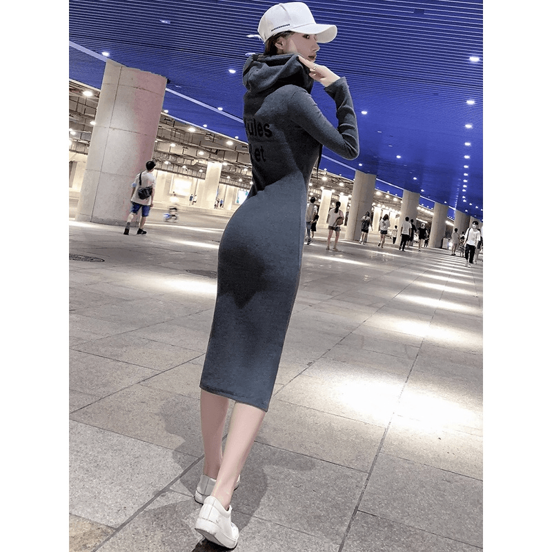连帽卫衣连衣裙女春季2024新款内搭毛衣气质修身中长款打底包臀裙