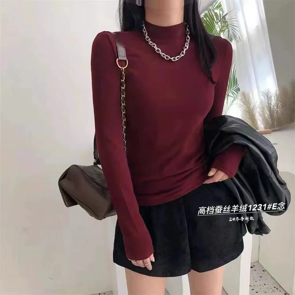 E念1231羊绒秋冬立领长袖加绒ins打底衫高档时尚百搭T恤半高领
