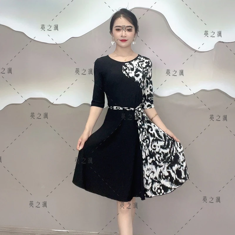 23038新款拼色连衣裙时尚裙子显瘦气质夏季复古