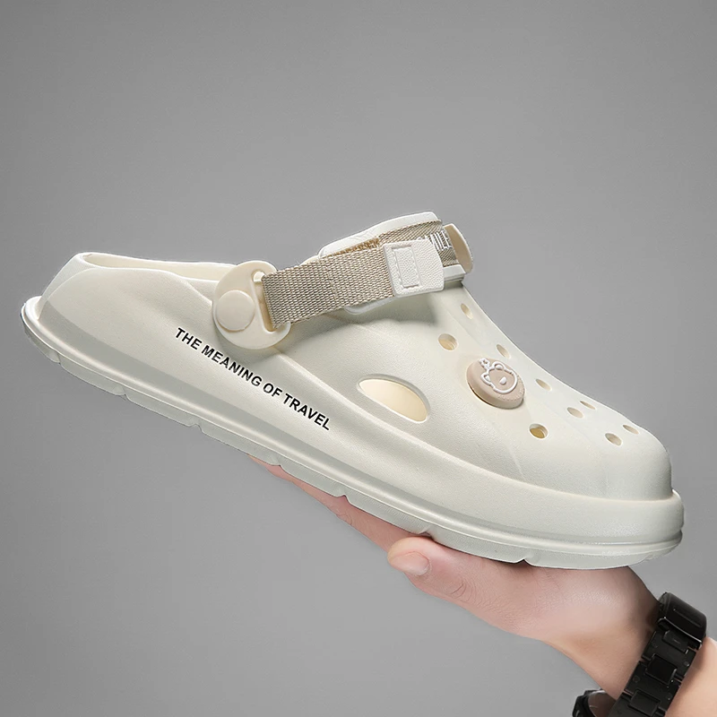 文艺风百搭时尚潮流软底外穿夏季洞洞鞋情侣款包头凉拖鞋防滑透气