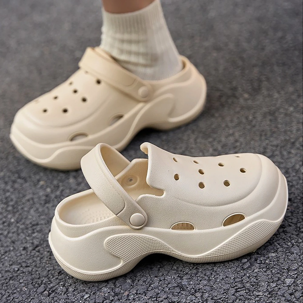 2025新款洞洞鞋女款夏季增高沙滩踩屎感软底防滑厚底透气外穿凉鞋