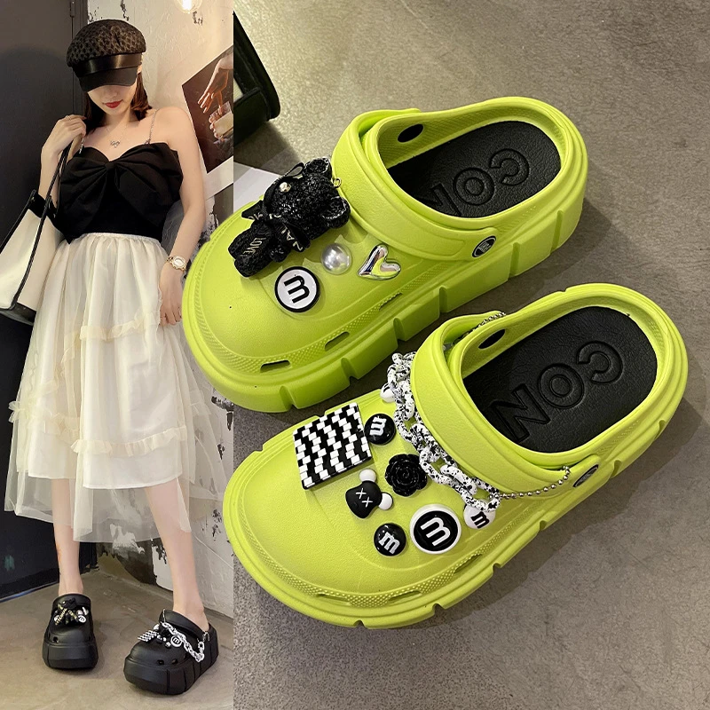 diy洞洞凉鞋女款2025新款爆款ins潮外穿防滑增高包头时尚沙滩拖鞋
