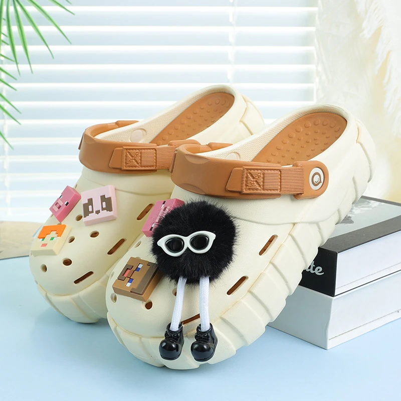 新款卡通可爱时尚eva洞洞鞋女ins踩屎感厚底户外软底外穿包头凉拖