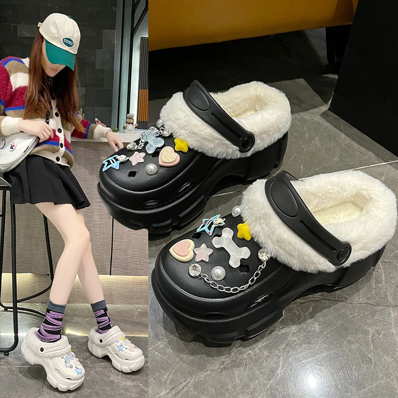 7cm爆款ins网红时尚小个子厚底增高棉拖鞋女2026冬季外穿加绒保暖