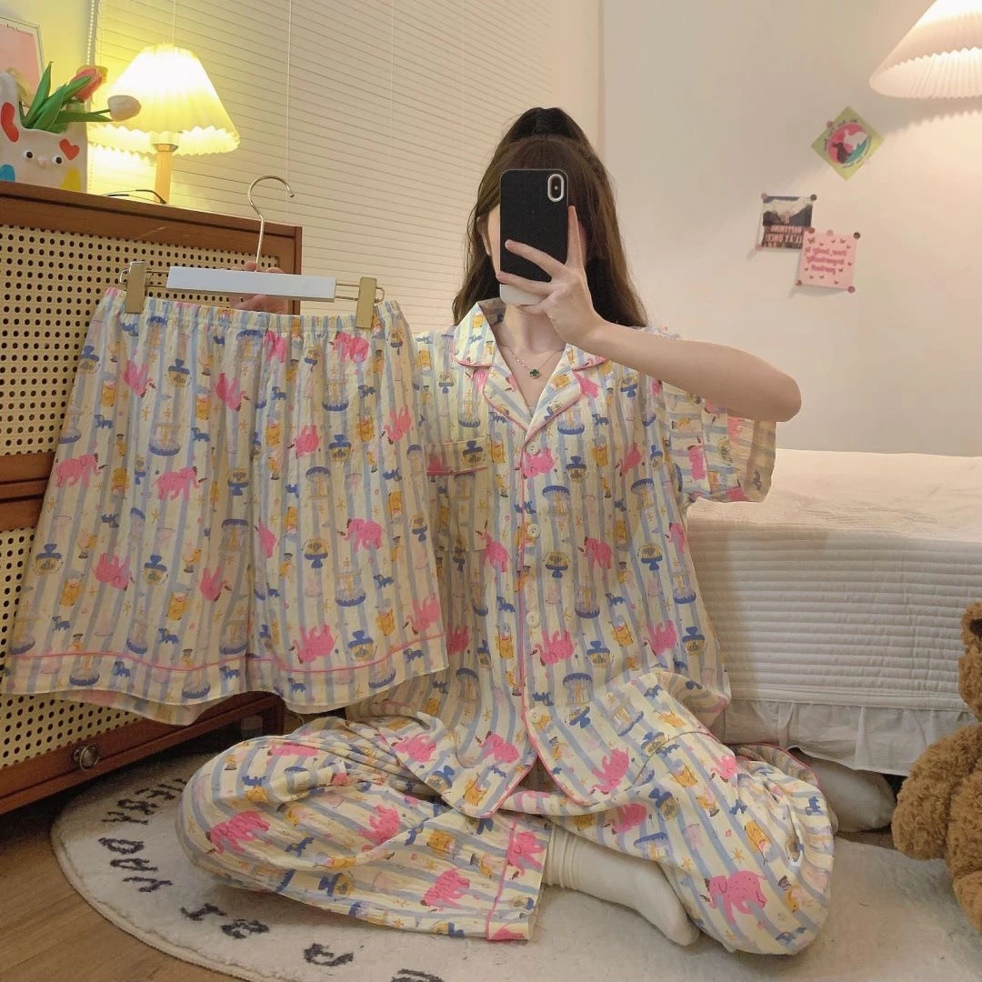 【小象乐园】加肥加大胖MM云朵棉睡衣女夏季新款卡通甜美宽松家居服