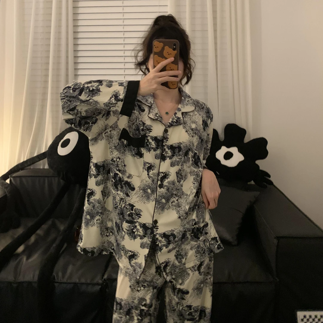 3102加肥加大300斤可穿高级感翻领秋季新款长袖家居服