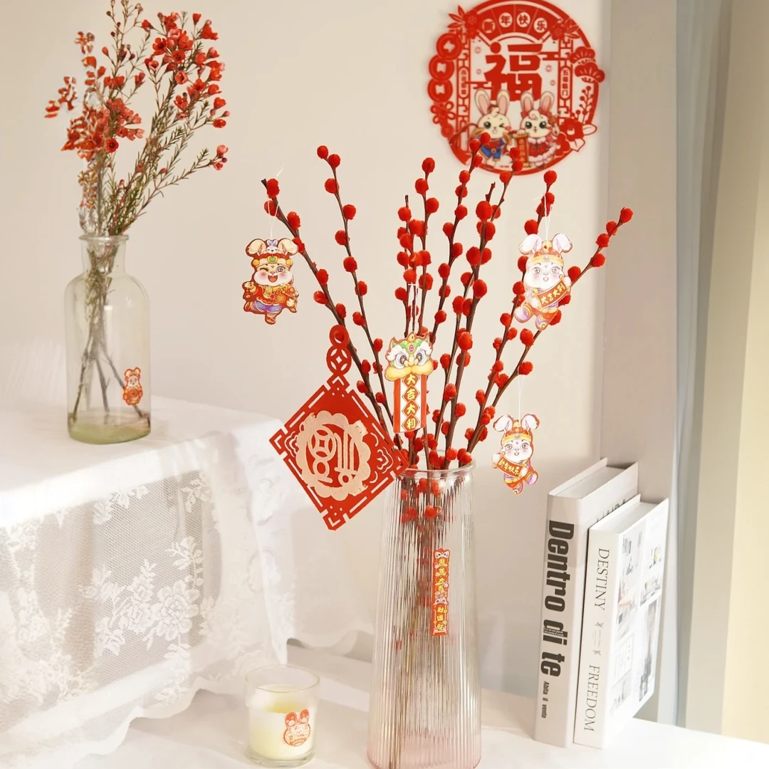 银柳真花鲜枝年宵花卉红色干花福桶银柳水培植物鲜花客厅室内装饰