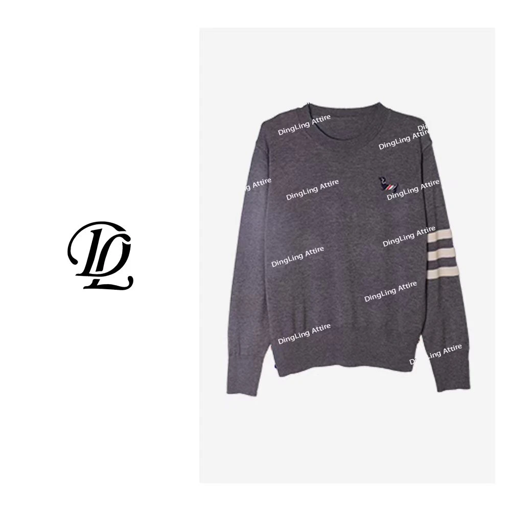 【四季青丁玲轻奢】套头贵妇小狗彩扣圆领灰色针织衫毛衣绵羊毛衫