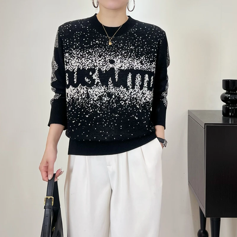 璐易丝轻奢风宽松圆领秋冬毛衣长袖打底针织衫绵羊毛衫76762