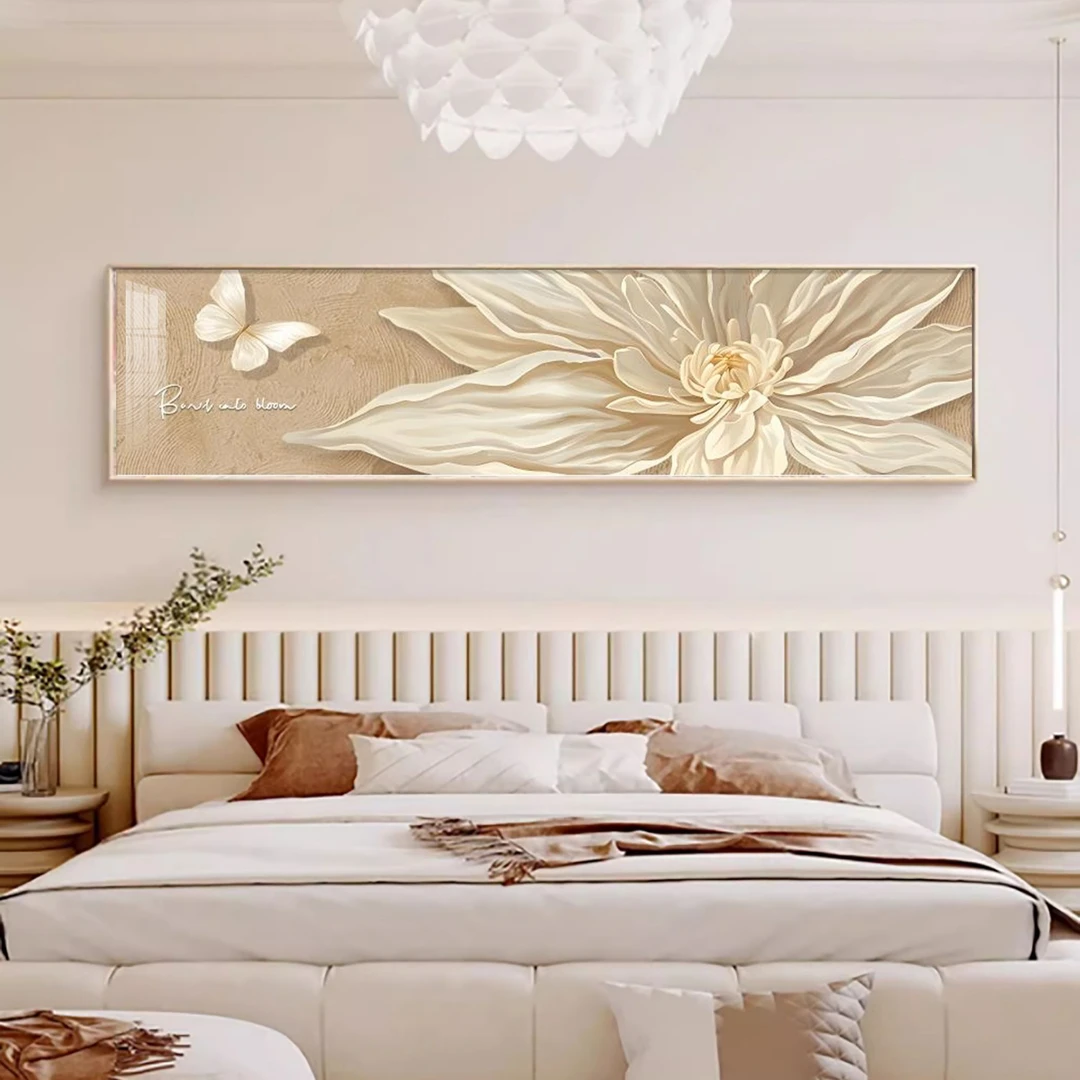品兰侘寂风花卉挂画卧室床头装饰画高级感轻奢铝合金钻石床头挂画