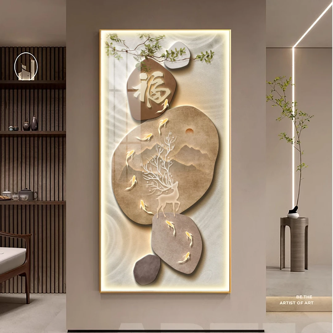 【福鹿安康】轻奢简约玄关画入户门转运石挂画现代装饰画装饰画