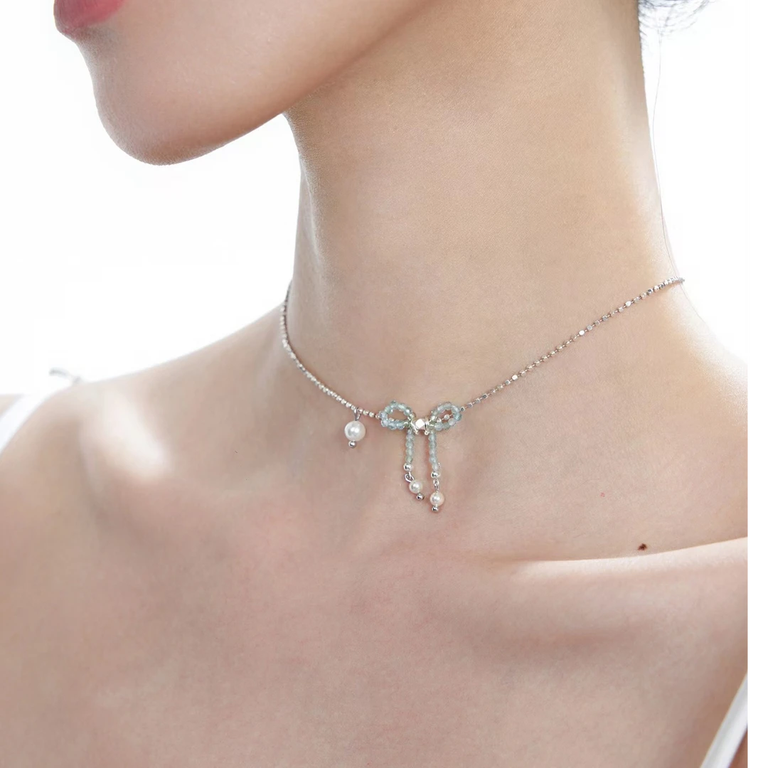 钛钢仿珍珠项链 【南南专属价】 薄荷海蝴蝶结项链