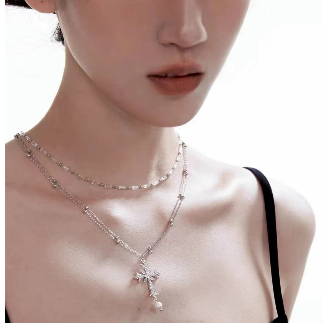 钛钢亚克力项链 浮U生物 十字架长款项链