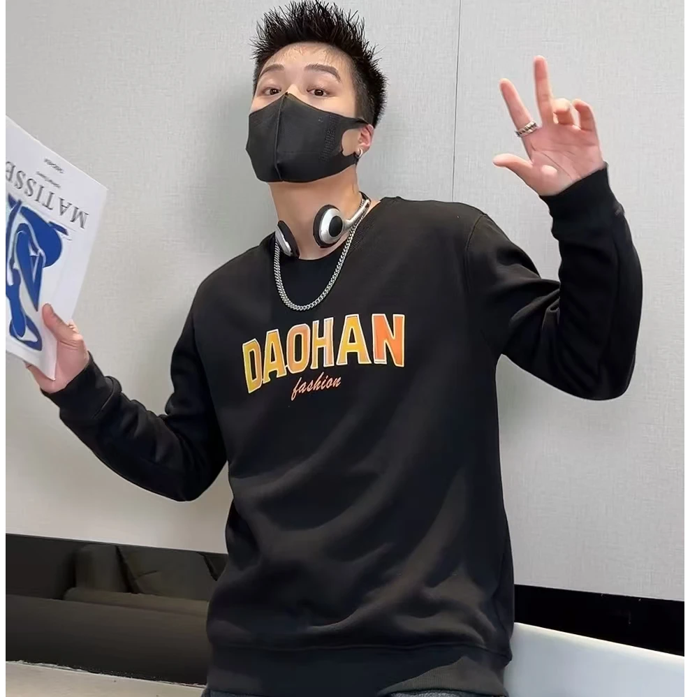 卫衣男款秋冬季圆领加绒加厚套头男士加肥加大胖人宽松保暖衣