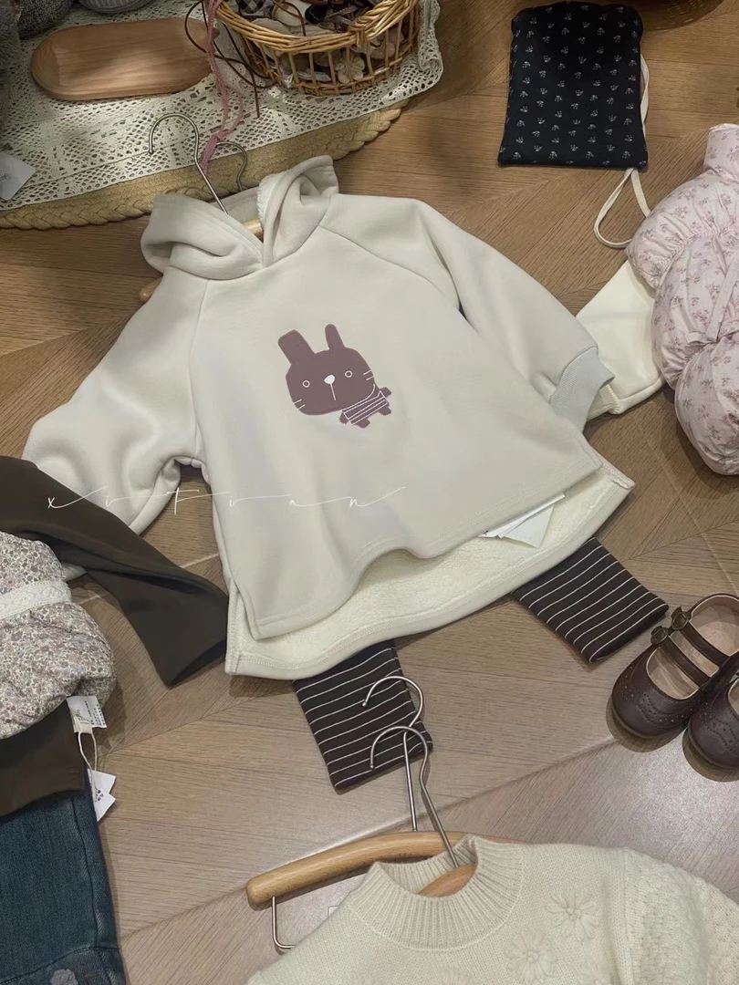 女童加绒套装韩系儿童洋气连帽卫衣