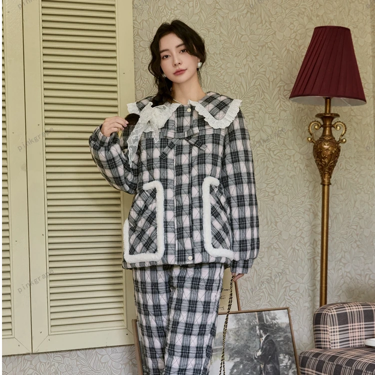 pinkgrape【青竹音君】睡衣女冬季三层夹棉加厚套装家居服2478507