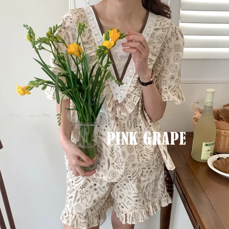 pinkgrape【百草萃米】2023新款睡衣女春夏纯棉甜美家居服2378416