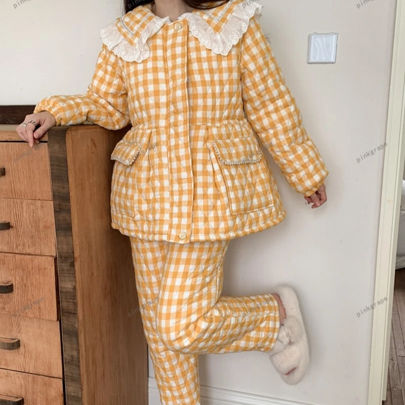 pinkgrape【南巷清风】睡衣女士新款冬季三层夹棉加厚家居服2378124