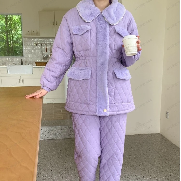 pinkgrape【月云无兮】睡衣女士新款冬季三层夹棉加厚家居服2378934