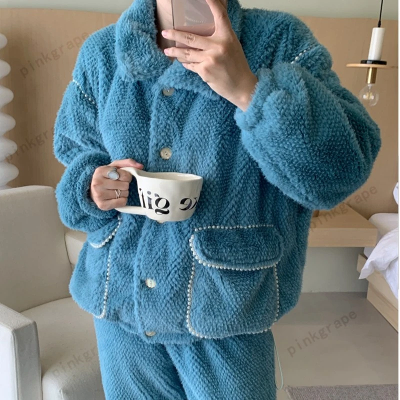 pinkgrape女士冬季加厚绒款轻奢家居服套装双层御寒保暖2378103