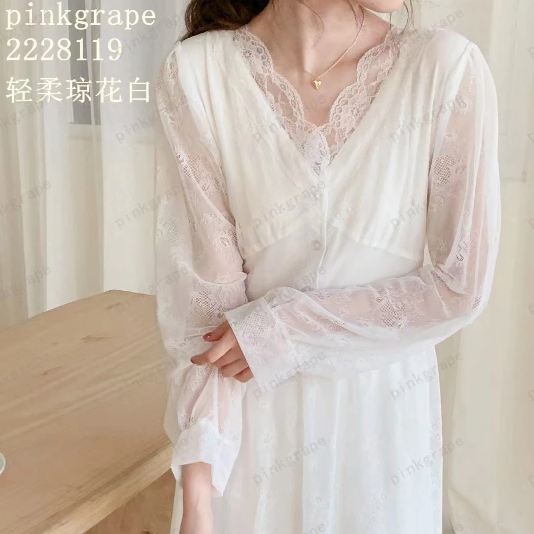 Pinkgrape2022春夏新款睡裙欧式网纱莫代尔轻奢家居服睡裙2228119