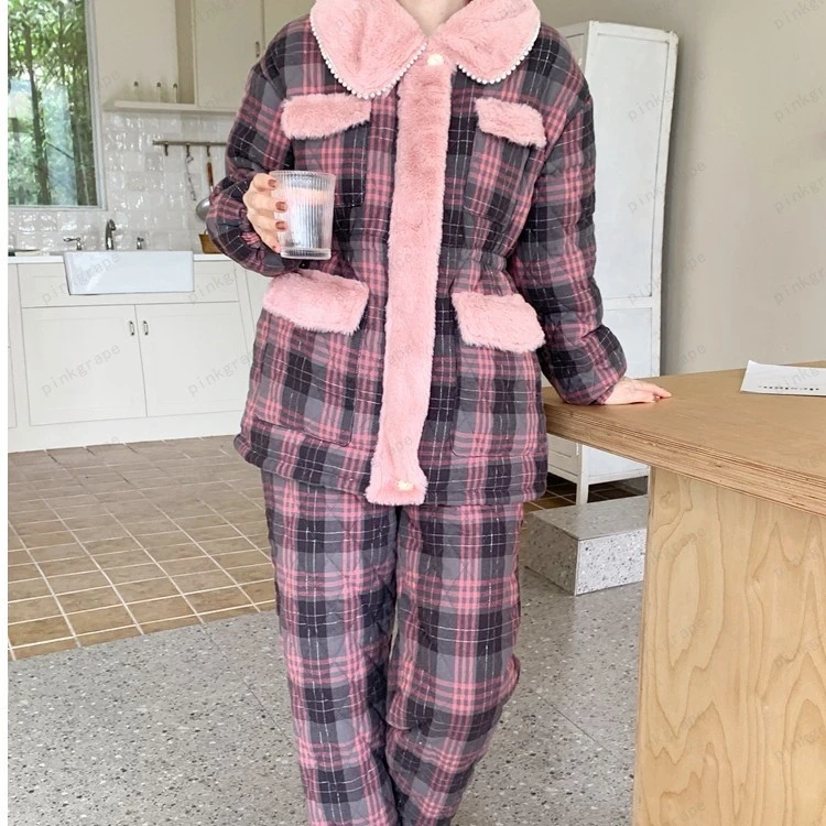 pinkgrape【南宫沐风】睡衣女士新款冬季三层夹棉加厚家居服2378134