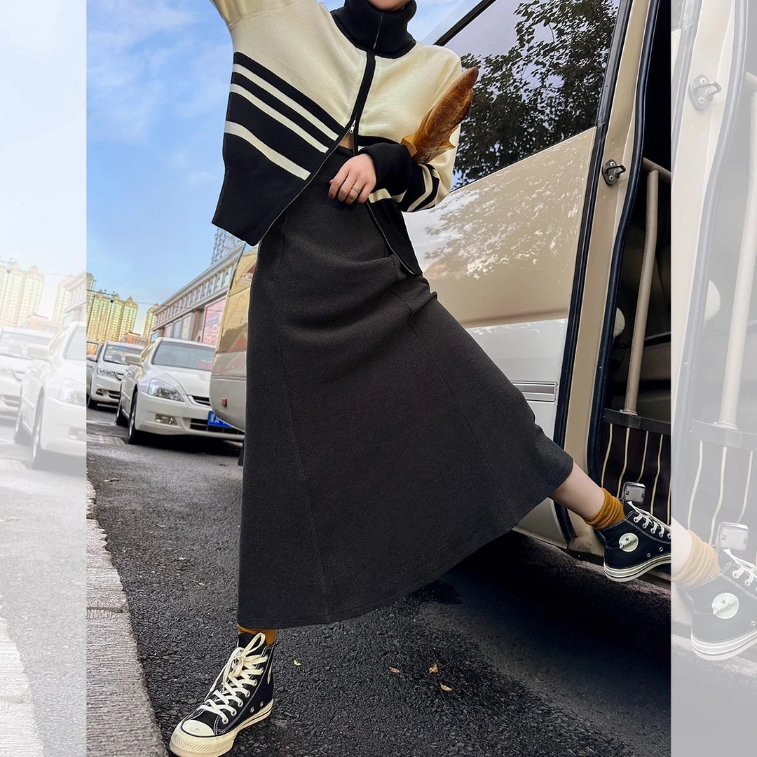 莉贝琳sisy魔法半裙女冬季弹力高腰显瘦百搭鱼尾半身裙子182685