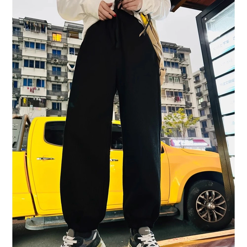 莉贝琳sisy加厚华夫格灰色束脚卫裤冬500G复合颗粒绒休闲裤164085