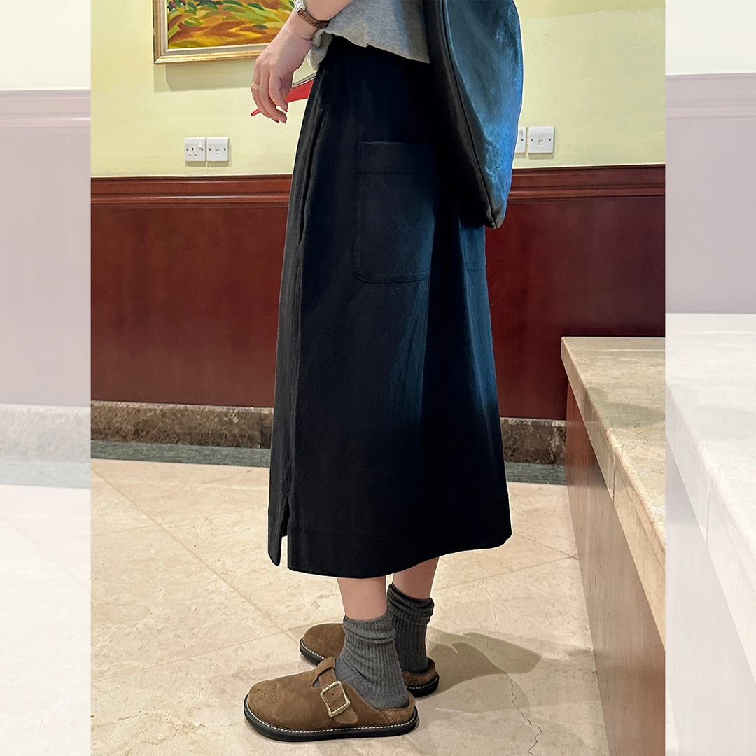 莉贝琳sisy 忙里偷闲半裙 秋季黑色气质廓形a字半身裙S24410SK01