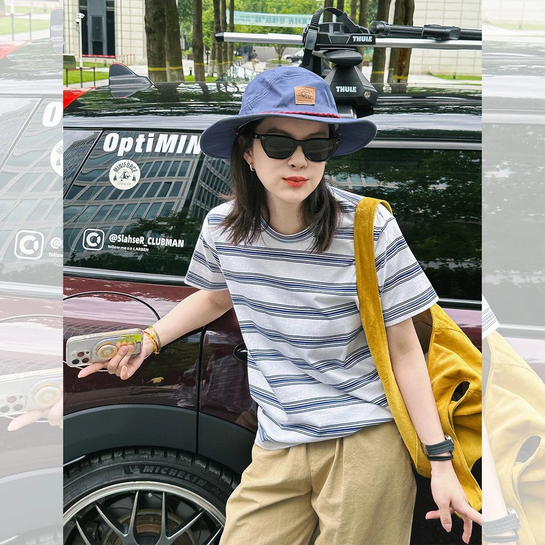 莉贝琳sisy条纹T恤女新款定制全棉宽松休闲百搭短袖上衣192002