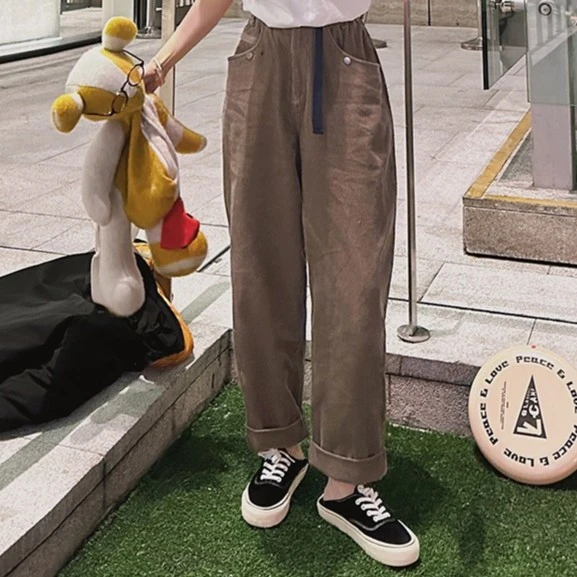 莉贝琳sisy松紧腰直筒灯芯绒裤秋冬保暖口袋加厚休闲裤161724