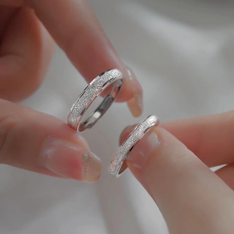 足银戒指 足银999戒指星河磨砂情侣对戒韩版轻奢百搭设计感活口