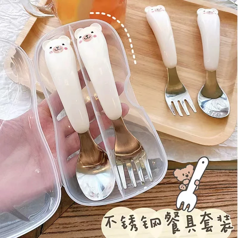 304儿童不锈钢可爱叉勺宝宝学吃饭餐具勺子叉子训练婴儿辅食碗勺